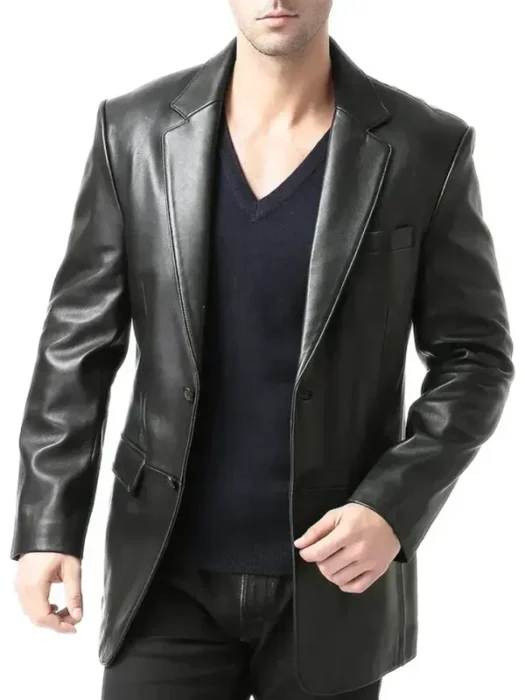 Mens Notch Lapel Two Button Black Blazer