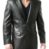 Mens Notch Lapel Two Button Leather Blazer