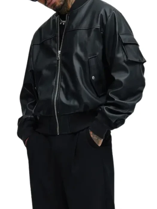 Men’s Oversized Leather Black Bomber Jacket