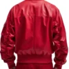 Men’s Oversized Red Leather Bomber Jacket Back