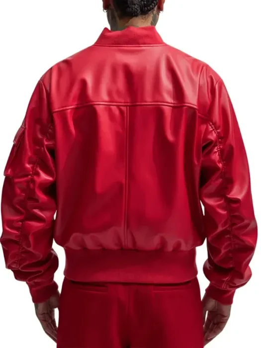 Men’s Oversized Red Leather Bomber Jacket Back