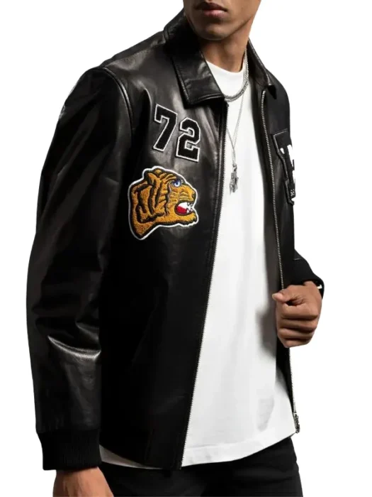 Mens Patched Black Bomber Jacket