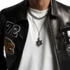 Mens Patched Bomber Leather Jacket