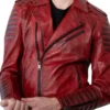 Mens Quilted Biker Red Distressed Leather Jacket