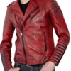 Mens Quilted Red Distressed Biker Jacket