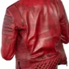 Mens Quilted Red Distressed Leather Biker Jacket Back
