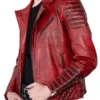 Mens Quilted Red Distressed Leather Jacket