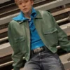 Milan FW Jeong Yun-ho Green Leather Jacket