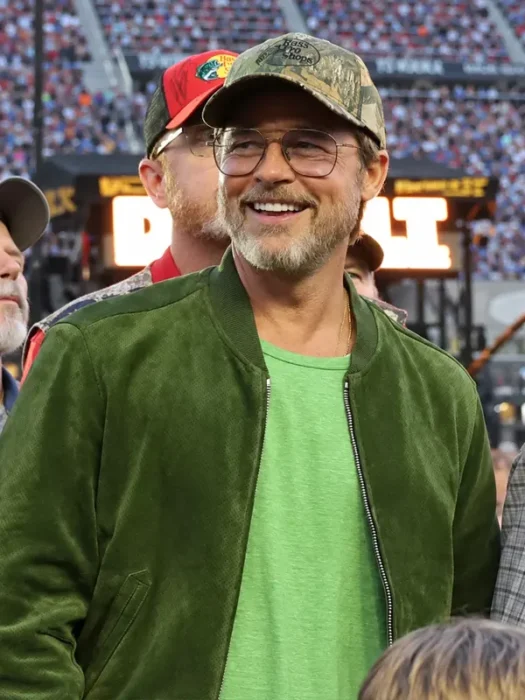 NASCAR Cup Series Brad Pitt Green Suede Jacket