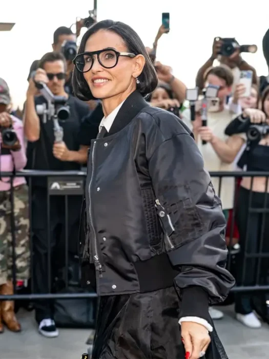 NY Fashion Week 2026 Demi Moore Black Satin Jacket