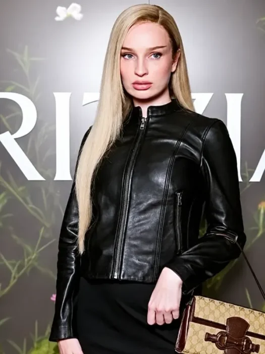NY Fashion Week Kim Petras Black Leather Jacket