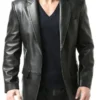 Notch Lapel Two Button Black Leather Blazer