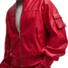 Oversized Red Leather Bomber Jacket