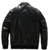 Patched Black Bomber Leather Jacket Back
