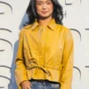 US Open Event Alex Eala Yellow Leather Jacket