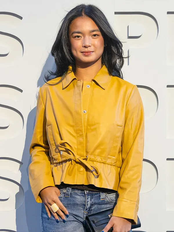 US Open Event Alex Eala Yellow Leather Jacket