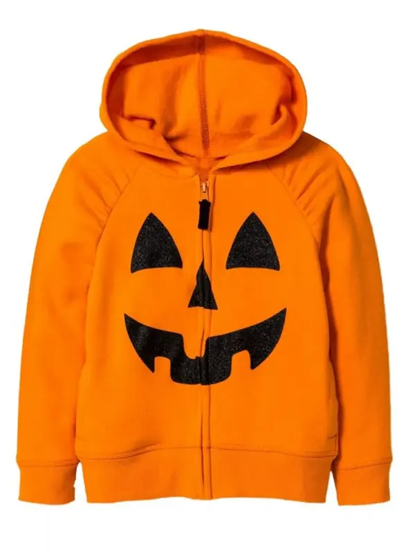 Fleece Halloween Pumpkin Zip Up Hoodie