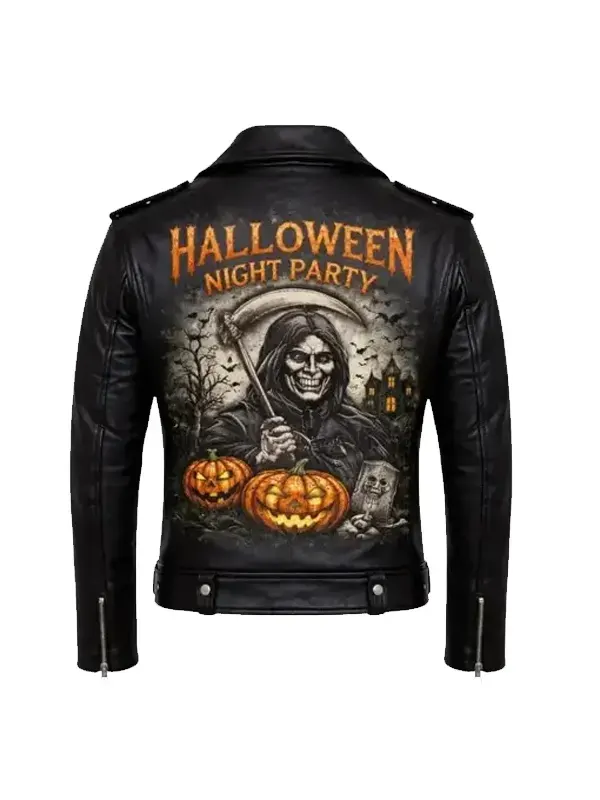 Halloween Grim Reaper Leather Jacket Back