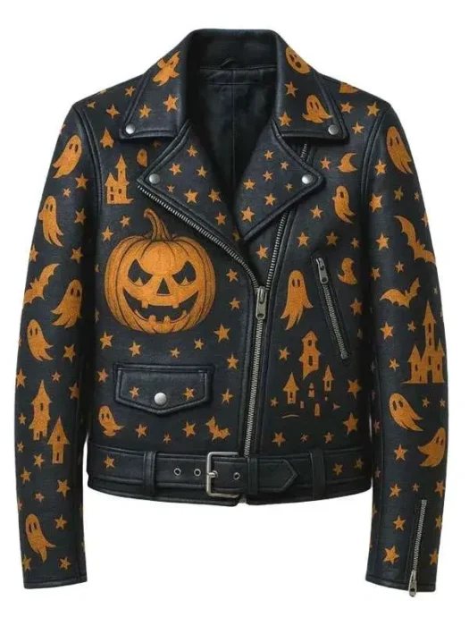Halloween Pumpkin Biker Jacket