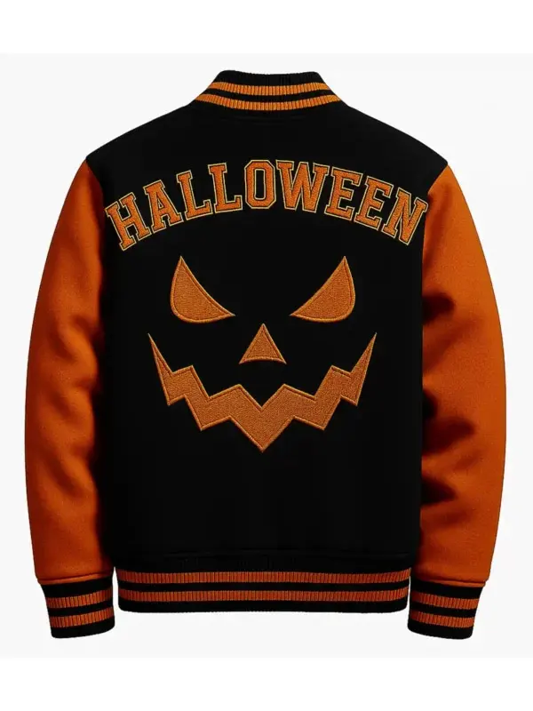 Halloween Pumpkin Varsity Jacket Back