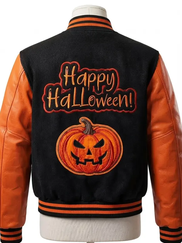 Pumpkin Black And Orange letterman Jacket Back