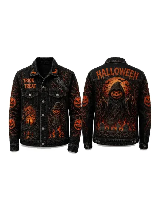 Trick or Treat Pumpkin Gothic Denim Coat