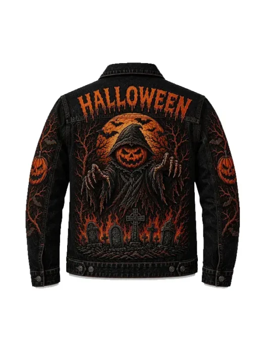 Trick or Treat Pumpkin Gothic Denim Coat Back